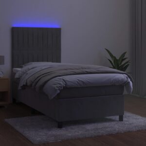 Κρεβάτι Boxspring με Στρώμα & LED Αν.Γκρι 90x200 εκ. Βελούδινο