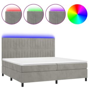 Κρεβάτι Boxspring με Στρώμα & LED Αν.Γκρι 200x200 εκ. Βελούδινο