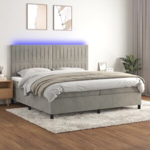 Κρεβάτι Boxspring με Στρώμα & LED Αν.Γκρι 200x200 εκ. Βελούδινο