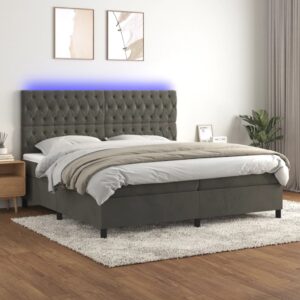 Κρεβάτι Boxspring με Στρώμα & LED Σκ. Γκρι 200x200εκ. Βελούδινο