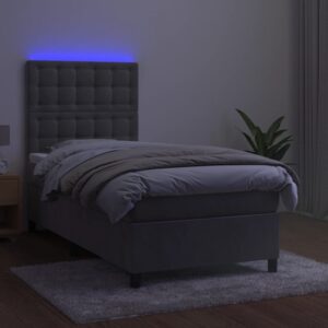 Κρεβάτι Boxspring με Στρώμα & LED Αν.Γκρι 90x200 εκ. Βελούδινο