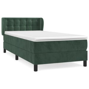 Κρεβάτι Boxspring με Στρώμα Σκούρο Πράσινο 80x200 εκ. Βελούδινο