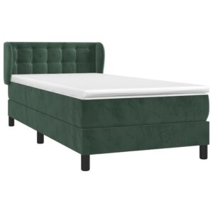 Κρεβάτι Boxspring με Στρώμα Σκούρο Πράσινο 80x200 εκ. Βελούδινο