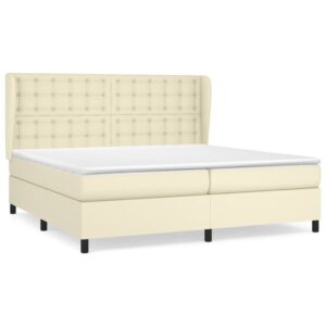 Κρεβάτι Boxspring με Στρώμα Κρεμ 200x200 εκ. Συνθετικό Δέρμα