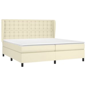 Κρεβάτι Boxspring με Στρώμα Κρεμ 200x200 εκ. Συνθετικό Δέρμα