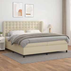 Κρεβάτι Boxspring με Στρώμα Κρεμ 200x200 εκ. Συνθετικό Δέρμα