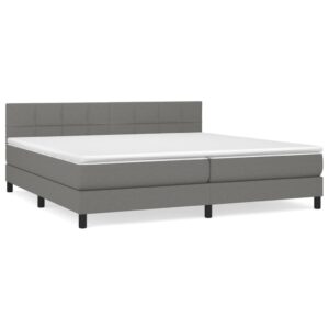 Κρεβάτι Boxspring με Στρώμα Σκούρο Γκρι 200x200 εκ. Υφασμάτινο