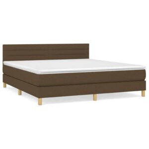 Κρεβάτι Boxspring με Στρώμα Σκούρο Καφέ 160x200 εκ Υφασμάτινο