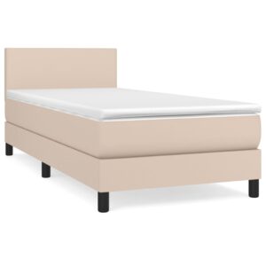 Κρεβάτι Boxspring με Στρώμα Καπουτσίνο 90x200εκ.από Συνθ. Δέρμα