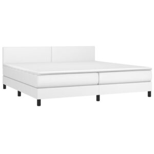 Κρεβάτι Boxspring με Στρώμα Λευκό 200x200 εκ. Συνθετικό Δέρμα