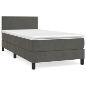 Κρεβάτι Boxspring με Στρώμα Σκούρο Γκρι 80x200 εκ. Βελούδινο