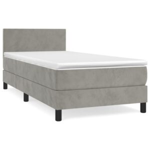 Κρεβάτι Boxspring με Στρώμα Ανοιχτό Γκρι 90x200 εκ. Βελούδινο