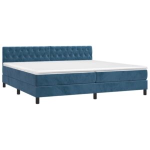 Κρεβάτι Boxspring με Στρώμα Σκούρο Μπλε 200x200 εκ. Βελούδινο