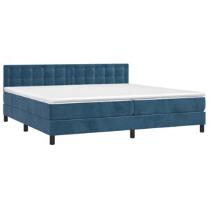 Κρεβάτι Boxspring με Στρώμα Σκούρο Μπλε 200x200 εκ. Βελούδινο