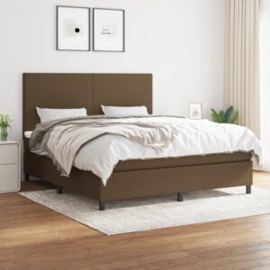 Κρεβάτι Boxspring με Στρώμα Σκούρο Καφέ 160x200 εκ Υφασμάτινο