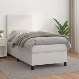 Κρεβάτι Boxspring με Στρώμα Λευκό 80 x 200 εκ. Συνθετικό Δέρμα