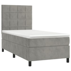 Κρεβάτι Boxspring με Στρώμα Ανοιχτό Γκρι 90x200 εκ. Βελούδινο