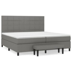 Κρεβάτι Boxspring με Στρώμα Σκούρο Γκρι 200x200 εκ. Υφασμάτινο