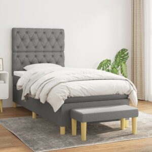 Κρεβάτι Boxspring με Στρώμα Σκούρο Γκρι 80x200 εκ. Υφασμάτινο