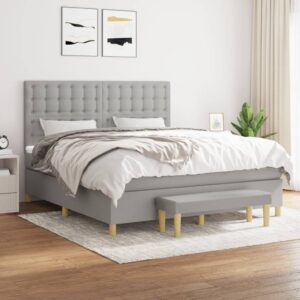 Κρεβάτι Boxspring με Στρώμα Ανοιχτό Γκρι 180x200 εκ. Υφασμάτινο