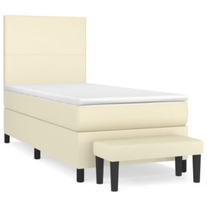 Κρεβάτι Boxspring με Στρώμα Κρεμ 90x190 εκ. από Συνθετικό Δέρμα