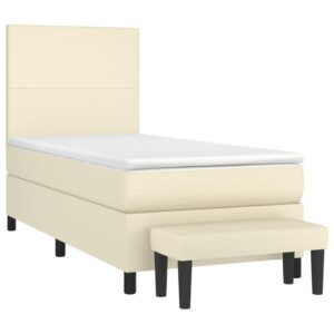 Κρεβάτι Boxspring με Στρώμα Κρεμ 90x190 εκ. από Συνθετικό Δέρμα