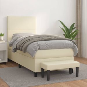 Κρεβάτι Boxspring με Στρώμα Κρεμ 90x190 εκ. από Συνθετικό Δέρμα