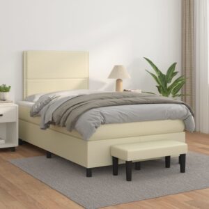 Κρεβάτι Boxspring με Στρώμα Κρεμ 120x200εκ. από Συνθετικό Δέρμα