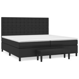 Κρεβάτι Boxspring με Στρώμα Μαύρο 200x200 εκ. Συνθετικό Δέρμα