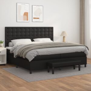 Κρεβάτι Boxspring με Στρώμα Μαύρο 200x200 εκ. Συνθετικό Δέρμα