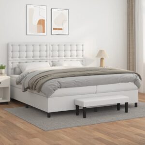 Κρεβάτι Boxspring με Στρώμα Λευκό 200x200 εκ. Συνθετικό Δέρμα