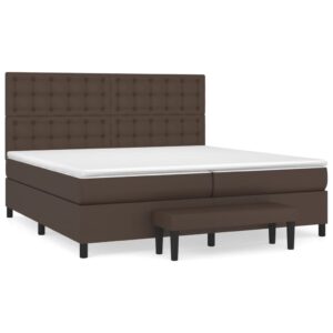 Κρεβάτι Boxspring με Στρώμα Καφέ 200x200 εκ. Συνθετικό Δέρμα