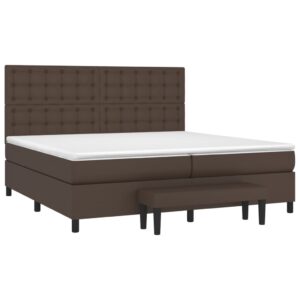 Κρεβάτι Boxspring με Στρώμα Καφέ 200x200 εκ. Συνθετικό Δέρμα