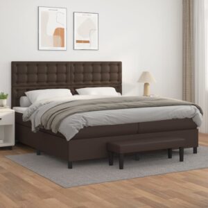 Κρεβάτι Boxspring με Στρώμα Καφέ 200x200 εκ. Συνθετικό Δέρμα