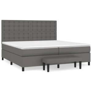 Κρεβάτι Boxspring με Στρώμα Γκρι 200x200 εκ. Συνθετικό Δέρμα