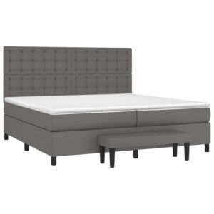 Κρεβάτι Boxspring με Στρώμα Γκρι 200x200 εκ. Συνθετικό Δέρμα