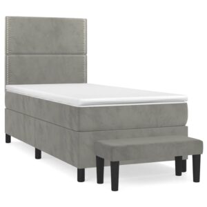 Κρεβάτι Boxspring με Στρώμα Ανοιχτό Γκρι 90x200 εκ. Βελούδινο