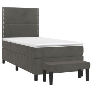 Κρεβάτι Boxspring με Στρώμα Σκούρο Γκρι 90x200 εκ. Βελούδινο