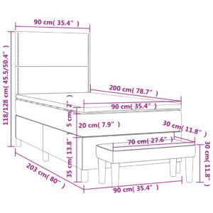 Κρεβάτι Boxspring με Στρώμα Σκούρο Γκρι 90x200 εκ. Βελούδινο