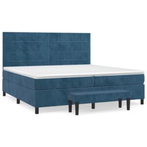 Κρεβάτι Boxspring με Στρώμα Σκούρο Μπλε 200x200 εκ. Βελούδινο