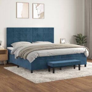 Κρεβάτι Boxspring με Στρώμα Σκούρο Μπλε 200x200 εκ. Βελούδινο