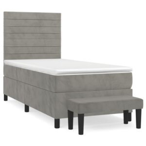 Κρεβάτι Boxspring με Στρώμα Ανοιχτό Γκρι 90x200 εκ. Βελούδινο