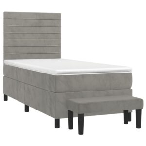 Κρεβάτι Boxspring με Στρώμα Ανοιχτό Γκρι 90x200 εκ. Βελούδινο