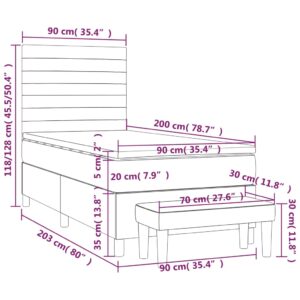 Κρεβάτι Boxspring με Στρώμα Ανοιχτό Γκρι 90x200 εκ. Βελούδινο