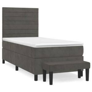 Κρεβάτι Boxspring με Στρώμα Σκούρο Γκρι 90x200 εκ. Βελούδινο