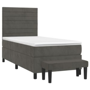 Κρεβάτι Boxspring με Στρώμα Σκούρο Γκρι 90x200 εκ. Βελούδινο