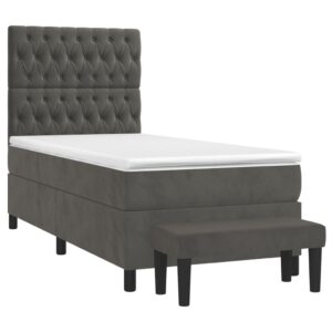 Κρεβάτι Boxspring με Στρώμα Σκούρο Γκρι 80x200 εκ. Βελούδινο