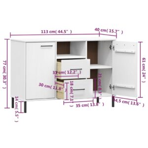 Ντουλάπι OSLO Λευκό 113x40x77 εκ. Μασίφ Ξύλο με Μετ. Πόδια