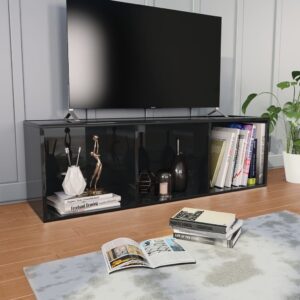 Βιβλιοθήκη/Έπιπλο TV Γυαλιστερό Μαύρο 36x30x114 εκ. Μοριοσανίδα