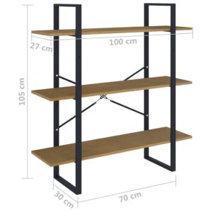 Βιβλιοθήκη με 3 Ράφια Καφέ 100x30x105 εκ. από Μασίφ Ξύλο Πεύκου